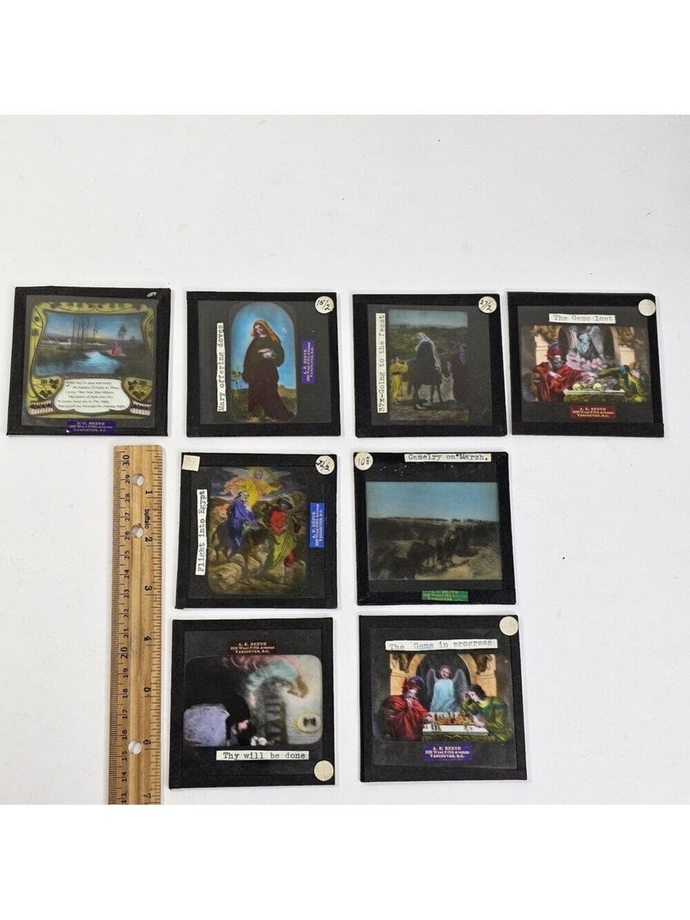 Antique Religious Magic Lantern Slides Lot of 8 – A.E. Reeve Vancouver BC...